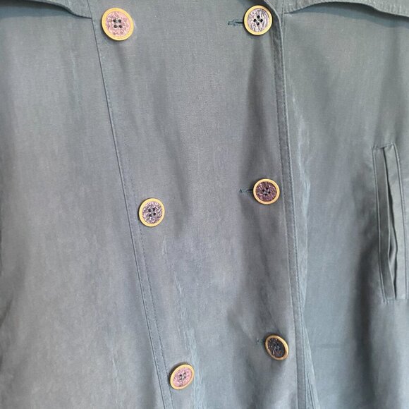 Vintage Luba Paris Trench Coat Emerald Green‎ Long Trench Coat Size Large 12 - Picture 2 of 9